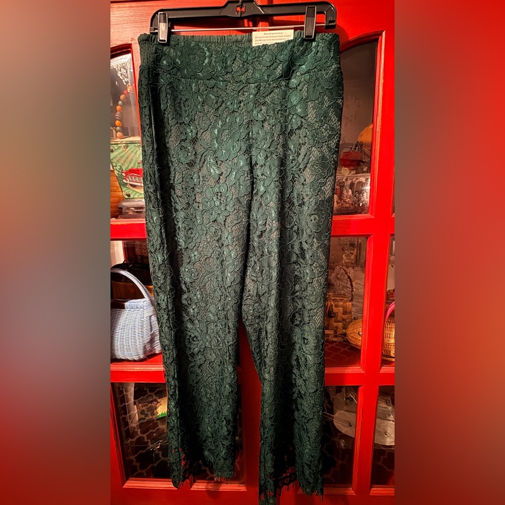 Soft Surroundings Forest Green Lace Wide-Leg Pants